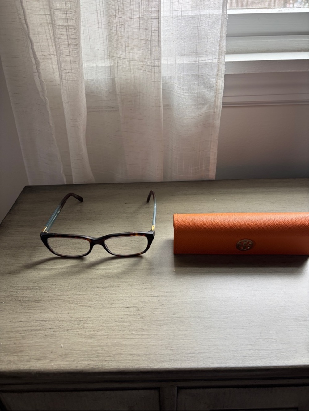 Tory Burch Tortoiseshell Glasses with Orange Case